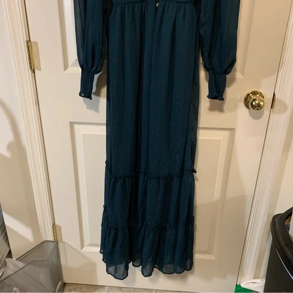 NWOT ALTAR’D STATE Green Maxi Dress with Metallic and Button Details - Picture 5 of 13